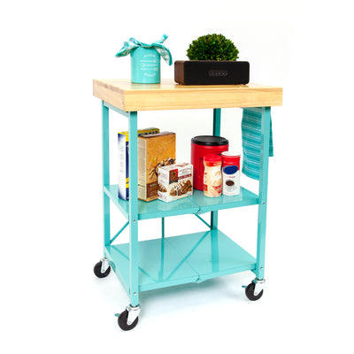 Origami Foldout 3-Shelf Kitchen Serving Island Cart With Wheels