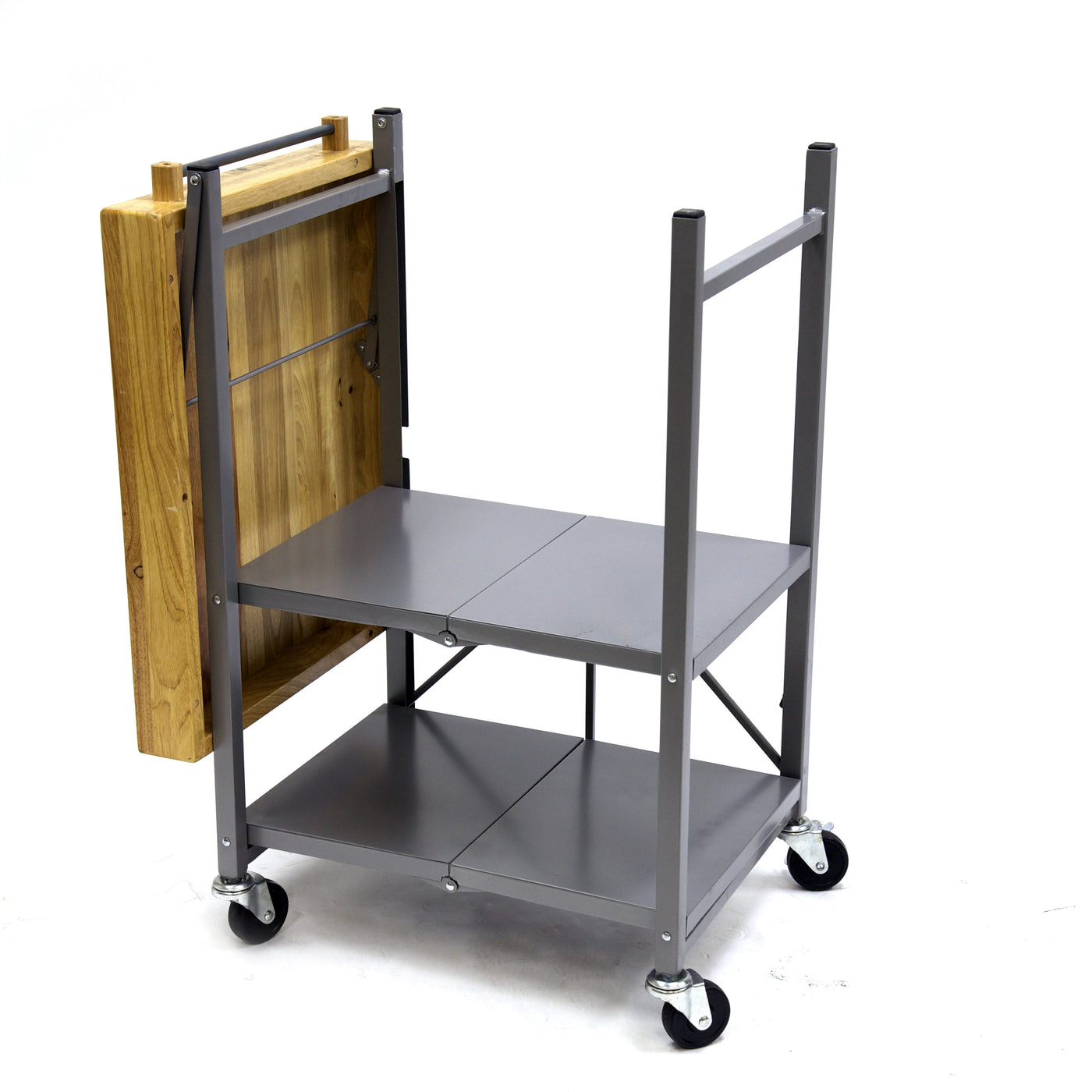 Origami Foldout 3-Shelf Kitchen Serving Island Cart With Wheels