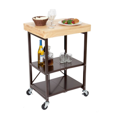 Origami Foldout 3-Shelf Kitchen Serving Island Cart With Wheels