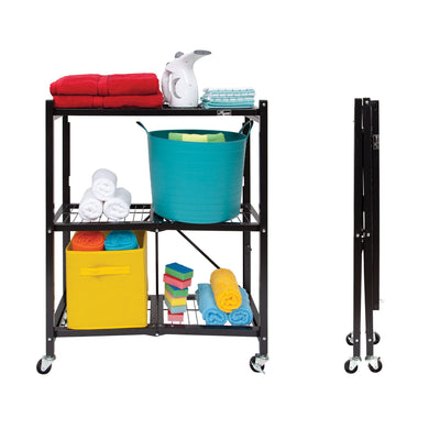 The R3 Series: Foldable 3-Tier storage rack on wheels.  Midsized Heavy Duty Model