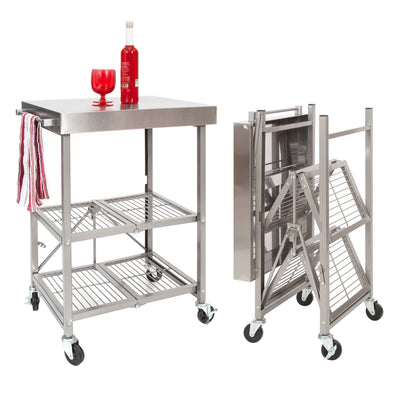 THE RBT - FULLY STAINLESS STEEL FOLDABLE KITCHEN CART WITH WHEELS