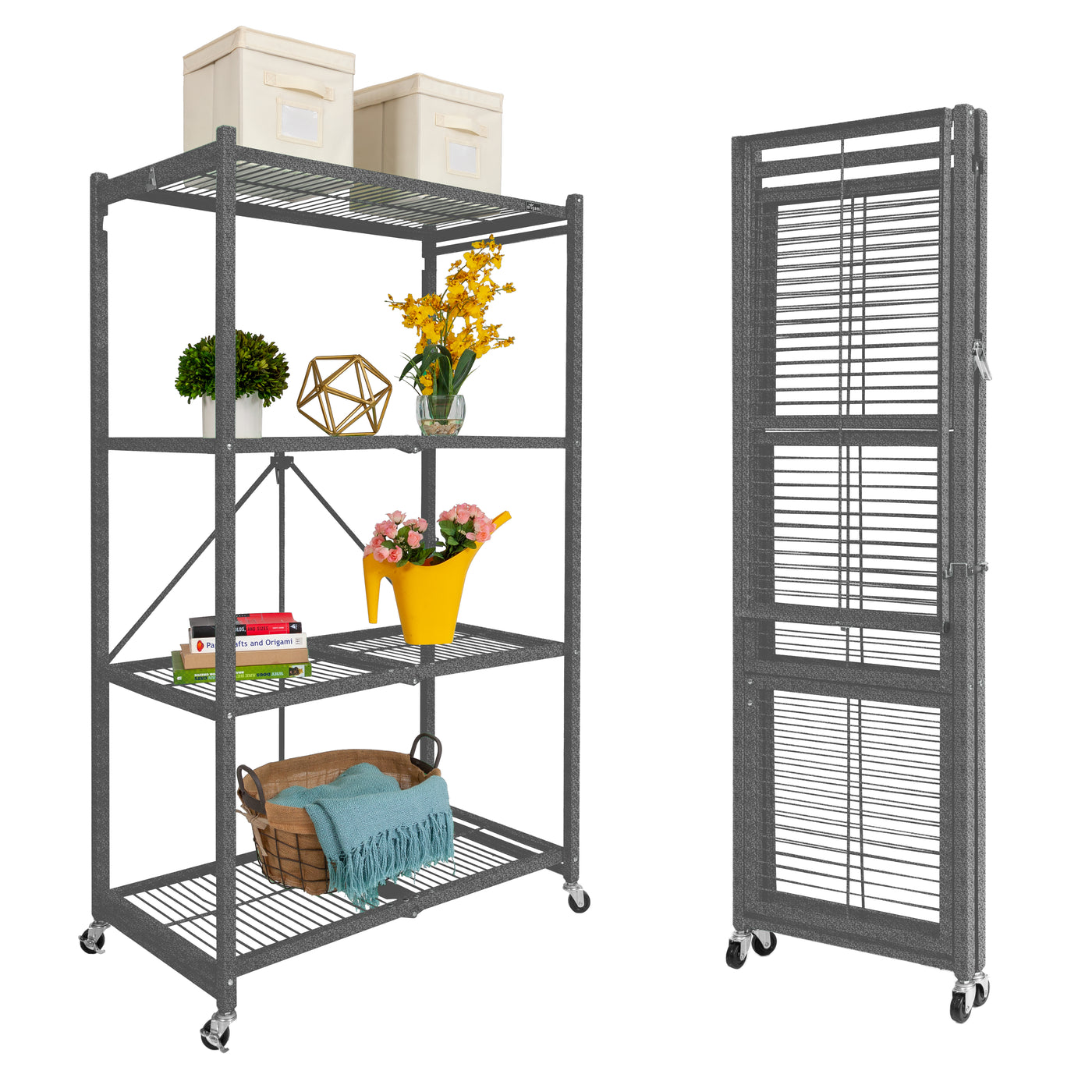 The R5 - Foldable 4-Tier Storage Rack On Wheels. Large Heavy-Duty Model.