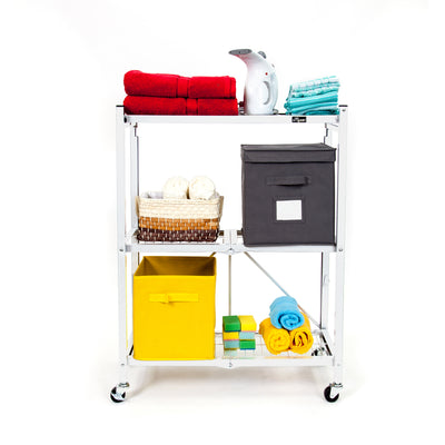 The R3 Series: Foldable 3-Tier storage rack on wheels.  Midsized Heavy Duty Model