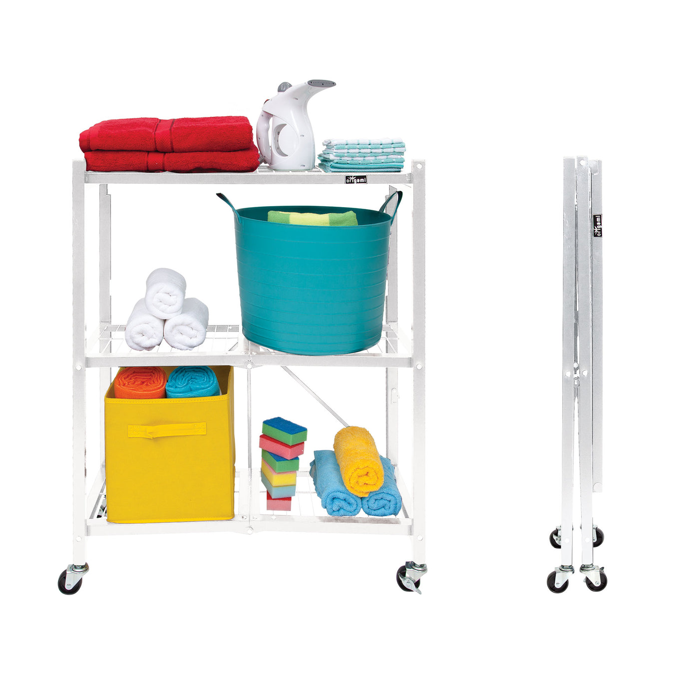 The R3 Series: Foldable 3-Tier storage rack on wheels.  Midsized Heavy Duty Model