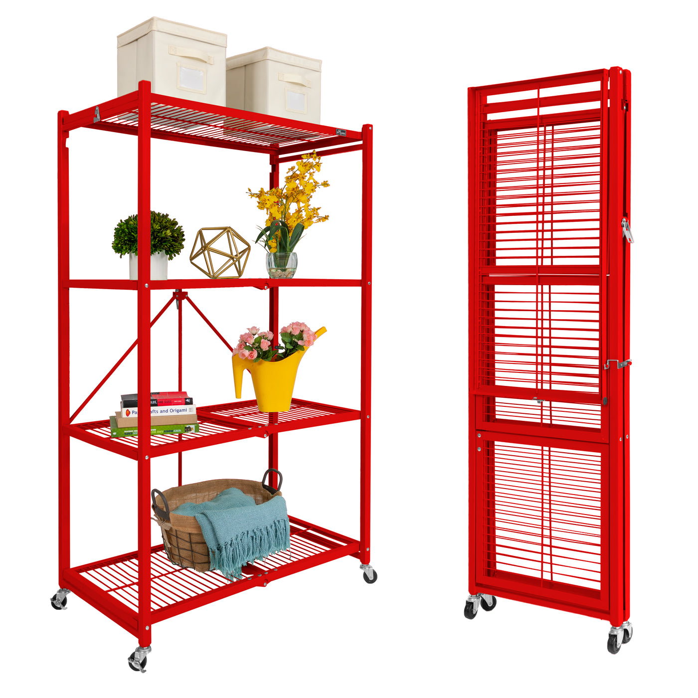 The R5 - Foldable 4-Tier Storage Rack On Wheels. Large Heavy-Duty Model.