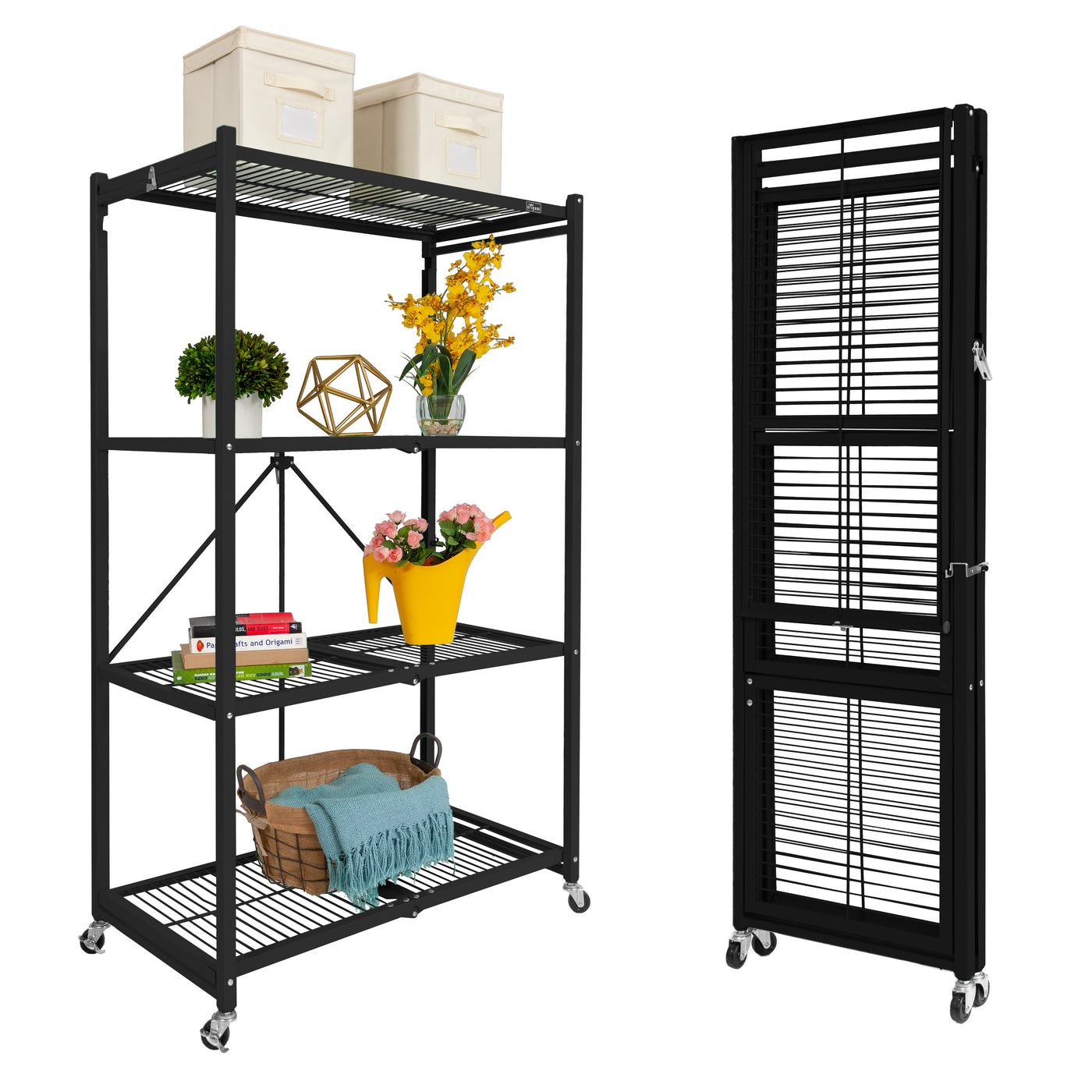 The R5 - Foldable 4-Tier Storage Rack On Wheels. Large Heavy-Duty Model.