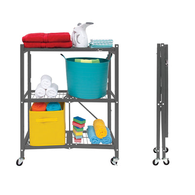 The R3 Series: Foldable 3-Tier storage rack on wheels.  Midsized Heavy Duty Model