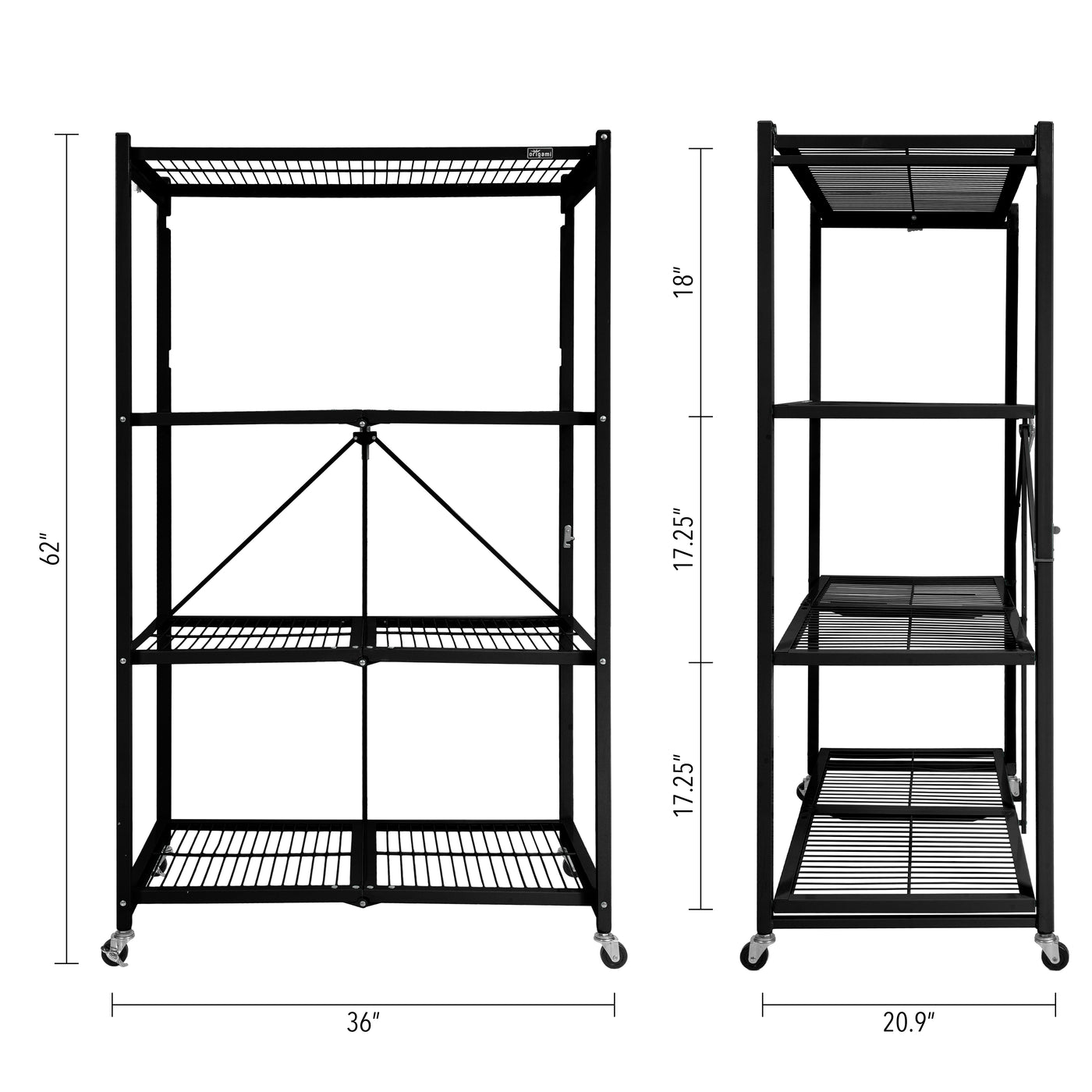 The R5 - Foldable 4-Tier Storage Rack On Wheels. Large Heavy-Duty Model.