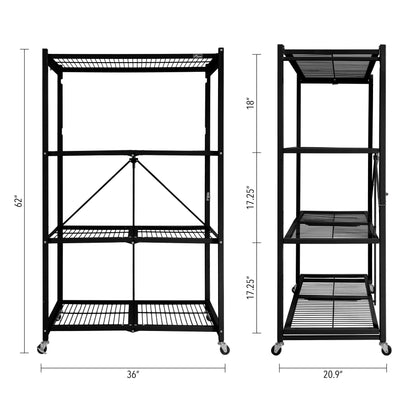 The R5 - Foldable 4-Tier Storage Rack On Wheels. Large Heavy-Duty Model.