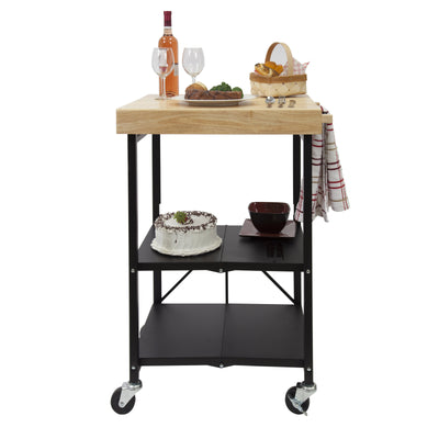 Origami Foldout 3-Shelf Kitchen Serving Island Cart With Wheels